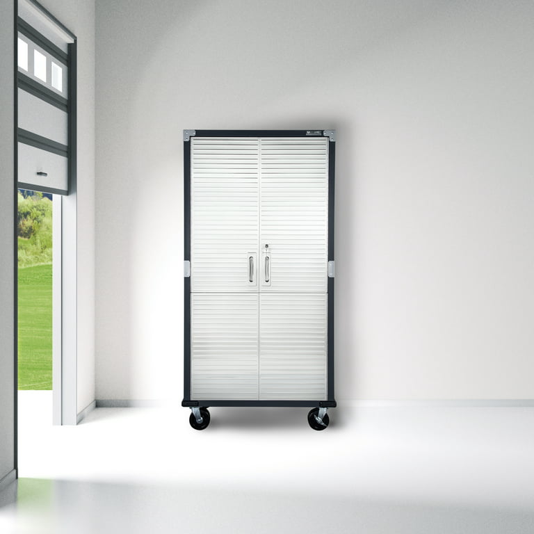 Seville Classics UltraHD Mega 2-Door Lockable Stacker Storage Cabinet, 48 inch W x 24 inch D x 18.5 inch H, Satin Graphite