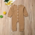 thumbnail image 2 of Qiylii Unisex Infant Romper Long Sleeve Solid Color Ribbed Knit Button Bodysuit, 2 of 8
