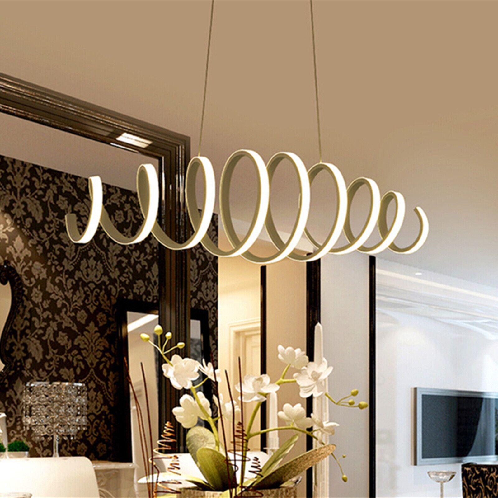 110V Modern LED Acrylic Chandelier Curve Pendant Light Dining Room Ceiling Lamp Modern Acrylic S shape Pendant Light LED Wave Chandelier White Lamp Lighting 88W Modern Acrylic LED Chandelier