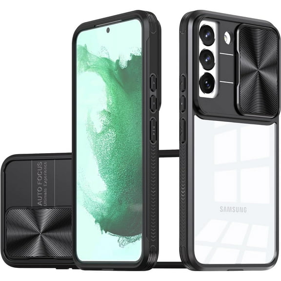 HD Transparent Case with Camera Privacy Cover for Samsung Galaxy S23 FE - Black