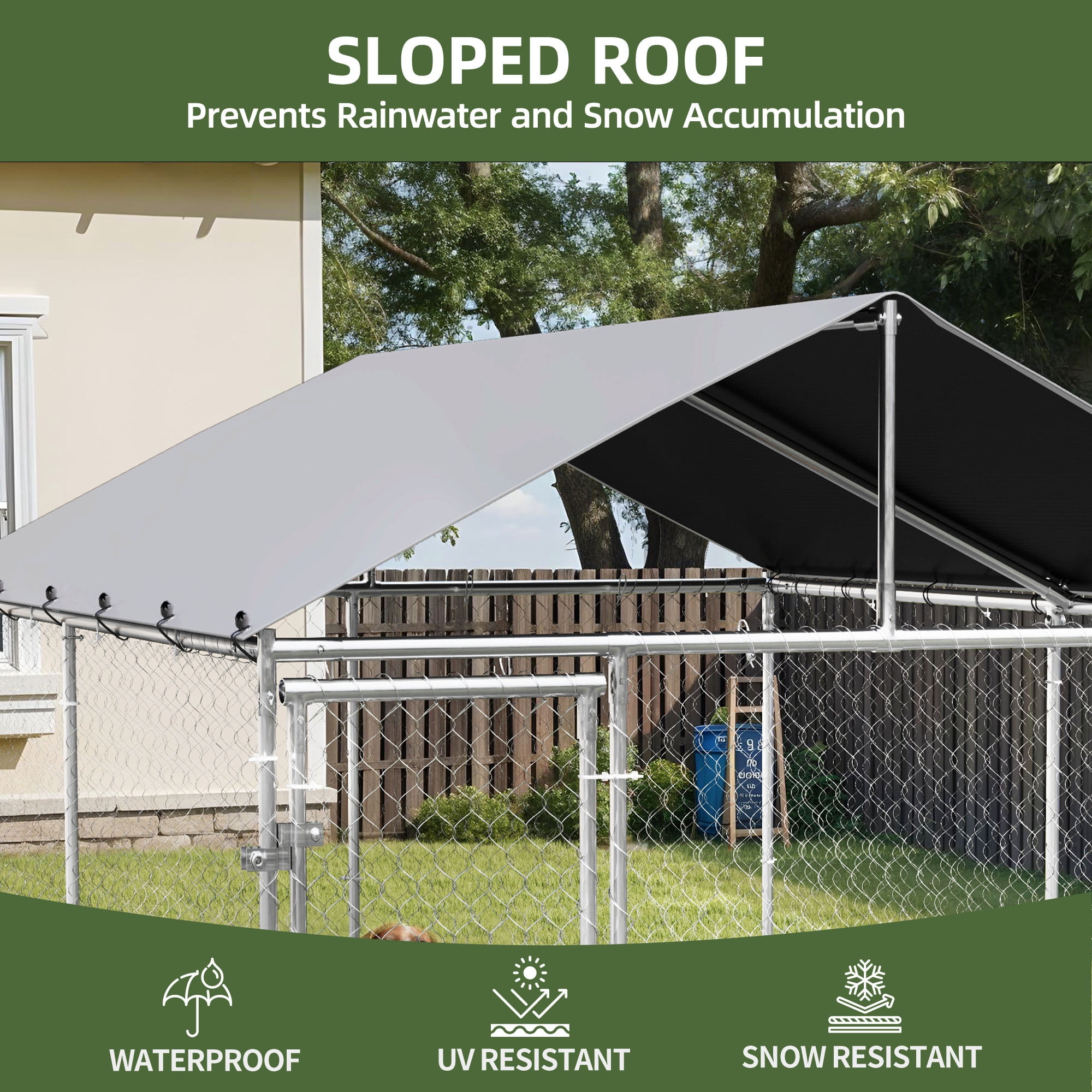 Uforic 7.5'x7.5' Outdoor Dog Kennel with Metal Dog Gate, Outdoor Dog Enclosure with Roof, Heavy Duty Dog Kennel for Backyard Farm