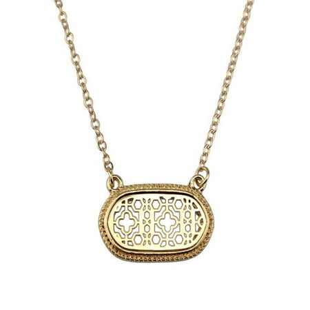 Motif Yellow Necklace - stylesilove Womens Trendy Two-Tone Cutout Quatrefoil Motif Oval Choker Necklace (Gold)