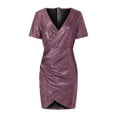 thumbnail image 4 of Gspmoly Robes pour Femmes, Robe Femme à Manches Courtes Mode Aguichant à Col en V Moulante Irrégulière à Manches Courtes avec Jupe à Paillettes, Robes Habillées pour Femmes jusqu'à 65 % de Rabais, 4 of 8