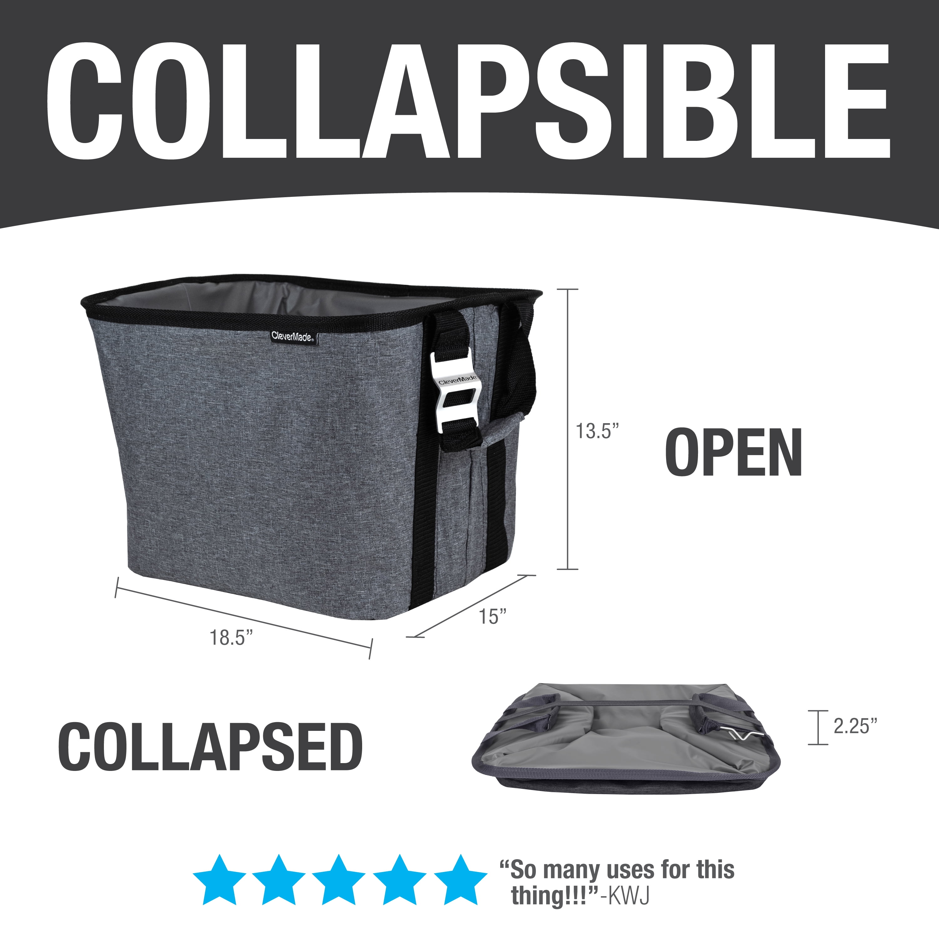 CleverMade 60 Can Party Tub, Insulated Leakproof Collapsible Beverage Cooler Bucket and Ice Chest for Backyard Parties, Tailgating and Home Entertaining, Charcoal