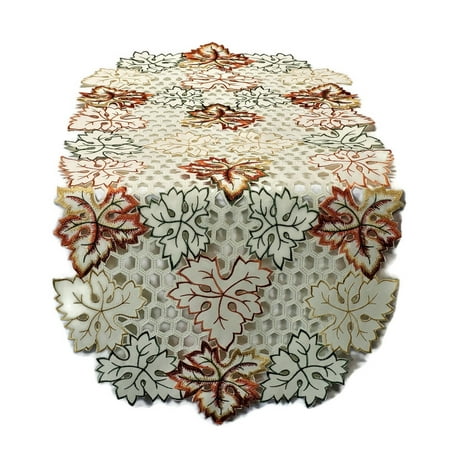 

Doily Boutique Fall Table Runner with Fall Maple Leaves on Ivory Fabric Size 70 x 15 inches