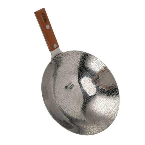 Stainless Steel Wok,Non Stick Wok Pan Deep Stir Fry Pan With Induction Base Frying Pan With Wood Handle Non Induction Wooden Handle Flat Base Pan For Electric Induction