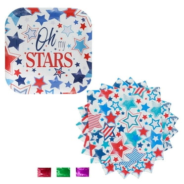Patriotic Paper Plates and Napkins Set of 2 – 14Ct Disposable Plates and 25Ct Lunch Napkins, Red White Blue Stars and Stripes, 4th of July USA Party Supplies with Snoep in Beperkte Oplage
