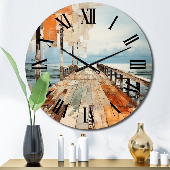 Designart "Perspective of the Coastal Pier III" Nautical & Beach Oversized Wall Clock