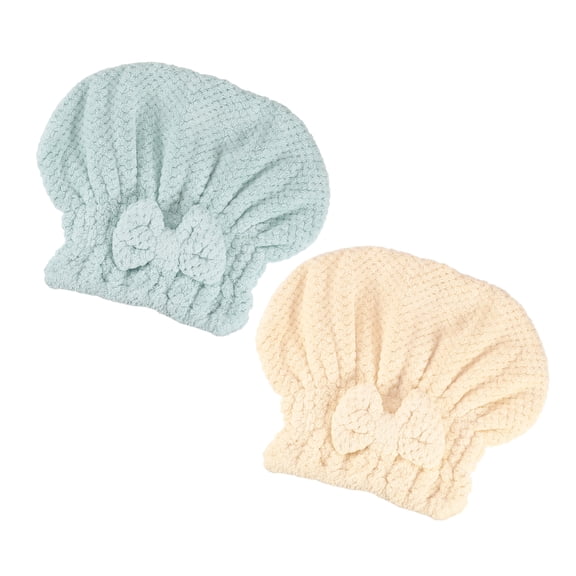 Vocoste 2 Pcs Nylon Coral Fleece Hair Drying Towel Dry Cap Quick Drying for After Bath Drying Hair Beige Blue