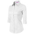 thumbnail image 3 of Made by Olivia Women's 3/4 Sleeve Stretchy Button Down Collar Office Formal Casual Blouse Shirts Top White 1XL, 3 of 5
