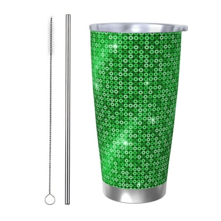 

Gaeub Shiny round green sequins Print 20-Ounce Stainless Steel Car Cup Tumblers Cups with Lids and Straw Coffee Cups for Adults Kids Home Car Office School Travel Party-Straw Two-piece Set