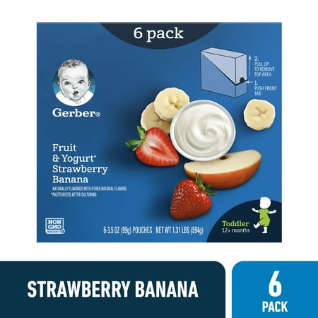 Gerber Fruit & Yogurt, Strawberry Banana Toddler Food, 3.5 oz Pouches (6 Pack)