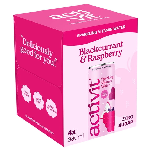 Activit Drink Blackcurrant Apple & Raspberry 4X330ml, Imported from Britain