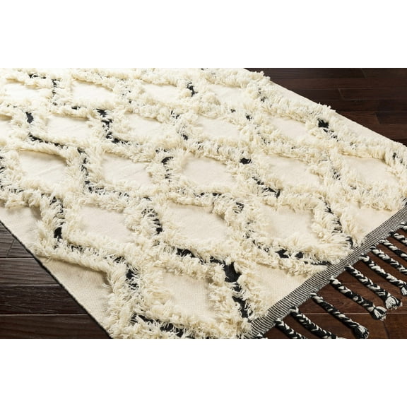 Hauteloom Sangerville Wool Living Room, Bedroom Area Rug - Bohemian, Transitional - Plush Pile - Cream, Black - 2' x 3'