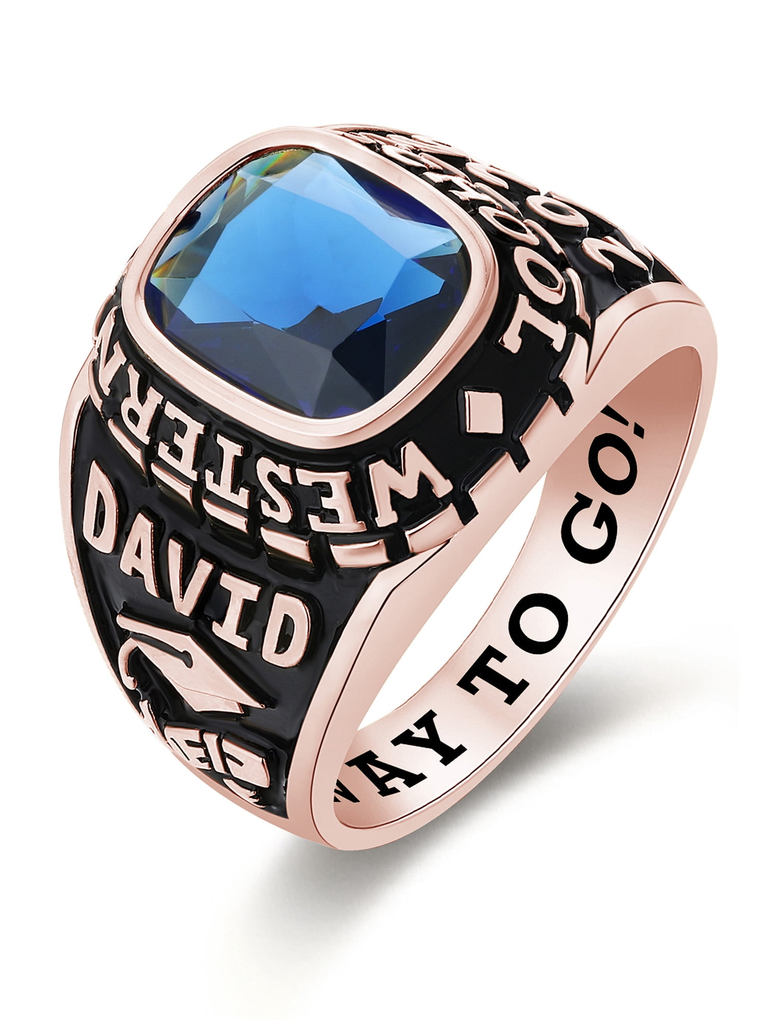 Mementos USA Custom X-Large Men's Class Ring Sterling Silver for High School & College-Rose Gold