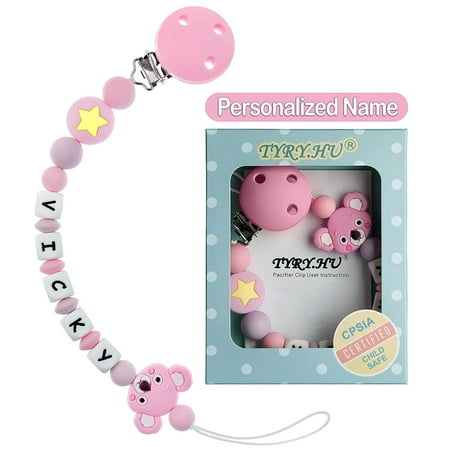 Tyry.hu Personalized Pacifier Clip with Name,Teething Beads for Baby Infant,Send Your Baby's Name to Start Customizing