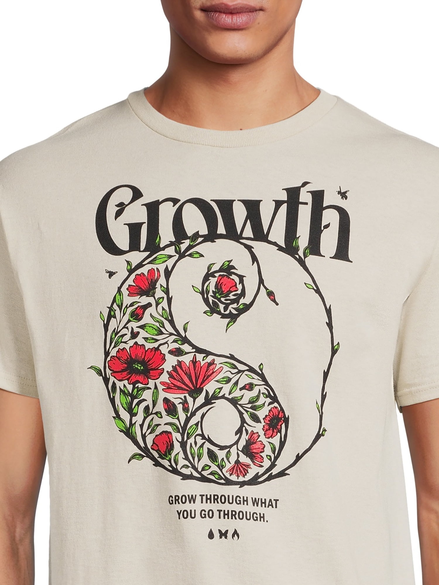 Growth Floral Yin Yang Men's Graphic Tee with Short Sleeves, Sizes S-3XL
