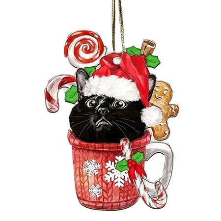 

Christmas Tree Ornaments | 2D Small Kitten Pendant Christmas Tree Acrylic Hanging Ornaments | Christmas Party Supplies Hanging Pendants Car Accessories