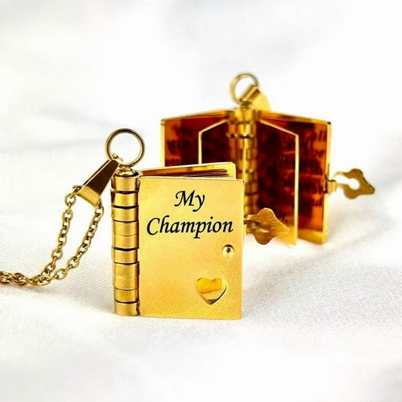 For Son - My Champion Book Necklace, Openable Book Necklace, Personalized Engraved Hidden Message Necklace