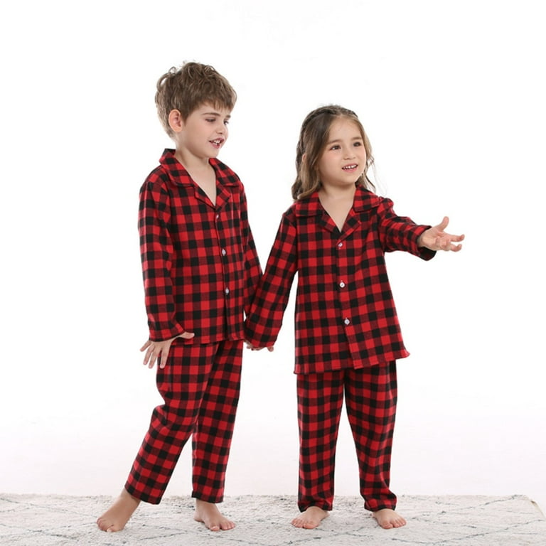 Godderr Toddler Boys Girls Pajamas Set,Red Black Plaid Loungewear