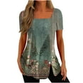 thumbnail image 1 of Birdeem Mode Femmes Décontracté Imprimé Col Carré Manches Courtes Boutons Hauts Blouses Amples, 1 of 5