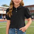 thumbnail image 6 of YNGKMEA Uniform Polo Shirts for Girls Short Sleeve Peter Pan Collar School Uniform Shirts Kids Cute Puff Sleeve Polo Shirt, 6 of 6