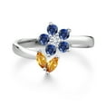 thumbnail image 2 of Gem Stone King 925 Sterling Silver Yellow Citrine Blue Created Sapphire and White Lab Grown Diamond Flower Open Ring for Women (0.44 Cttw, Gemstone November Birthstone, Size 8), 2 of 3