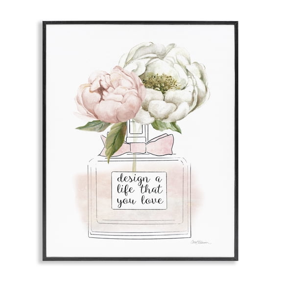 Stupell Industries Glam Design Life You Love Sentiment Pink Floral Perfume Black Framed Giclee Art, 16 x 20, by Carol Robinson