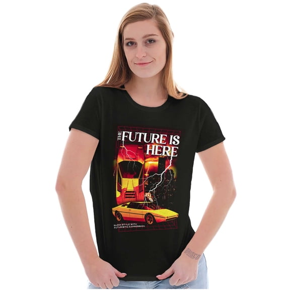 Cool The Future is Here Muscle Car Womens Slim Fit Graphic Tee Brisco Brands S