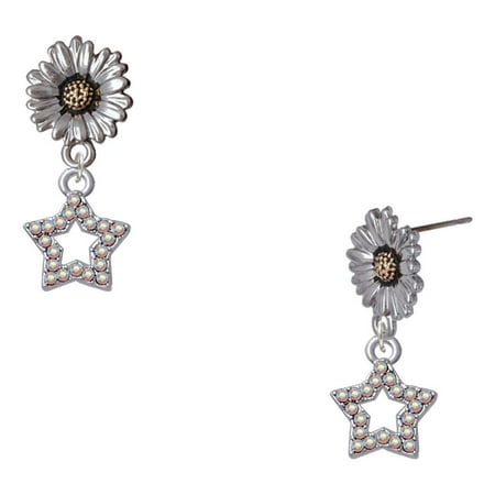 Delight Jewelry Silver-tone AB Crystal Lucky Star – Two-tone Daisy Flower Post Earrings Delight Jewelry Silver-tone AB Crystal Lucky Star – Two-tone Daisy Flower Post Earrings