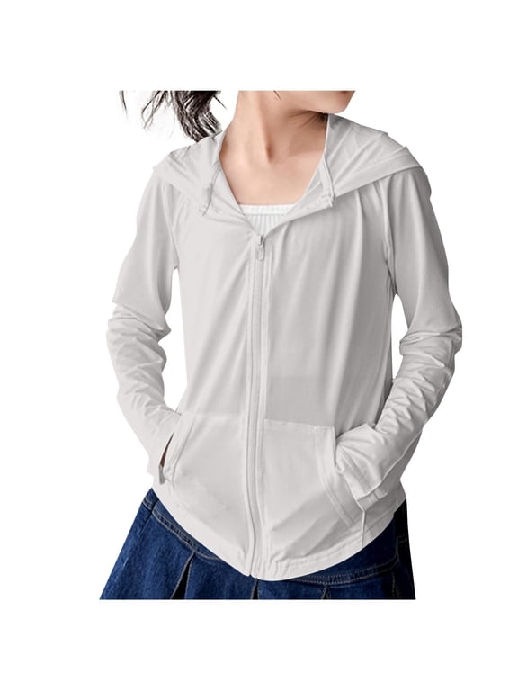 4T-14T Girls Sun Protection Jacket Long Sleeve Zip up Hoodie Thin Breathable Joggers Biker Going Out Jacket