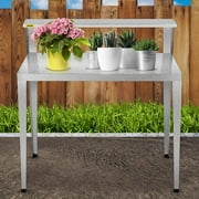 VEVOR Potting Bench, 44""L x 24""W x 44""H, Weathering Steel Outdoor Workstation Table with Adjustable Shelf, Multi-use Gardening Bench for Greenhouse, Patio, Porch, Backyard, Silver