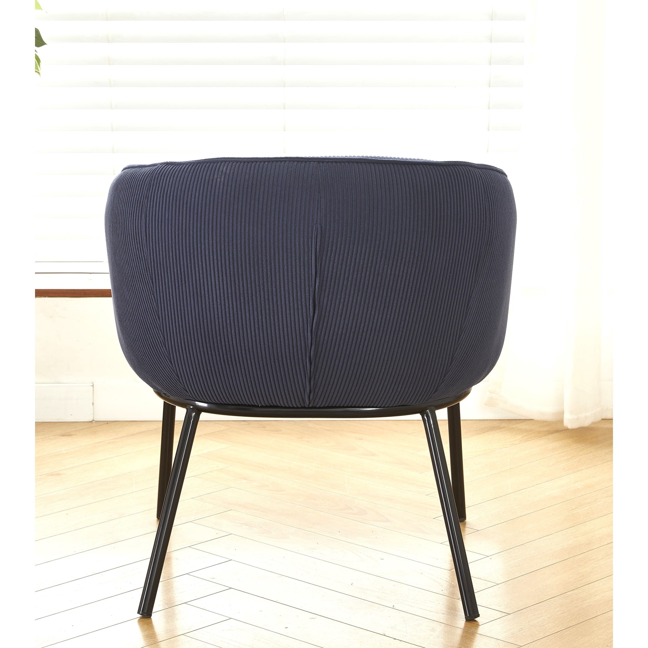 GDF Studio Mid-Century Modern Barrel Accent Chair with Corduroy Upholstery & Metal Legs, Dark Blue
