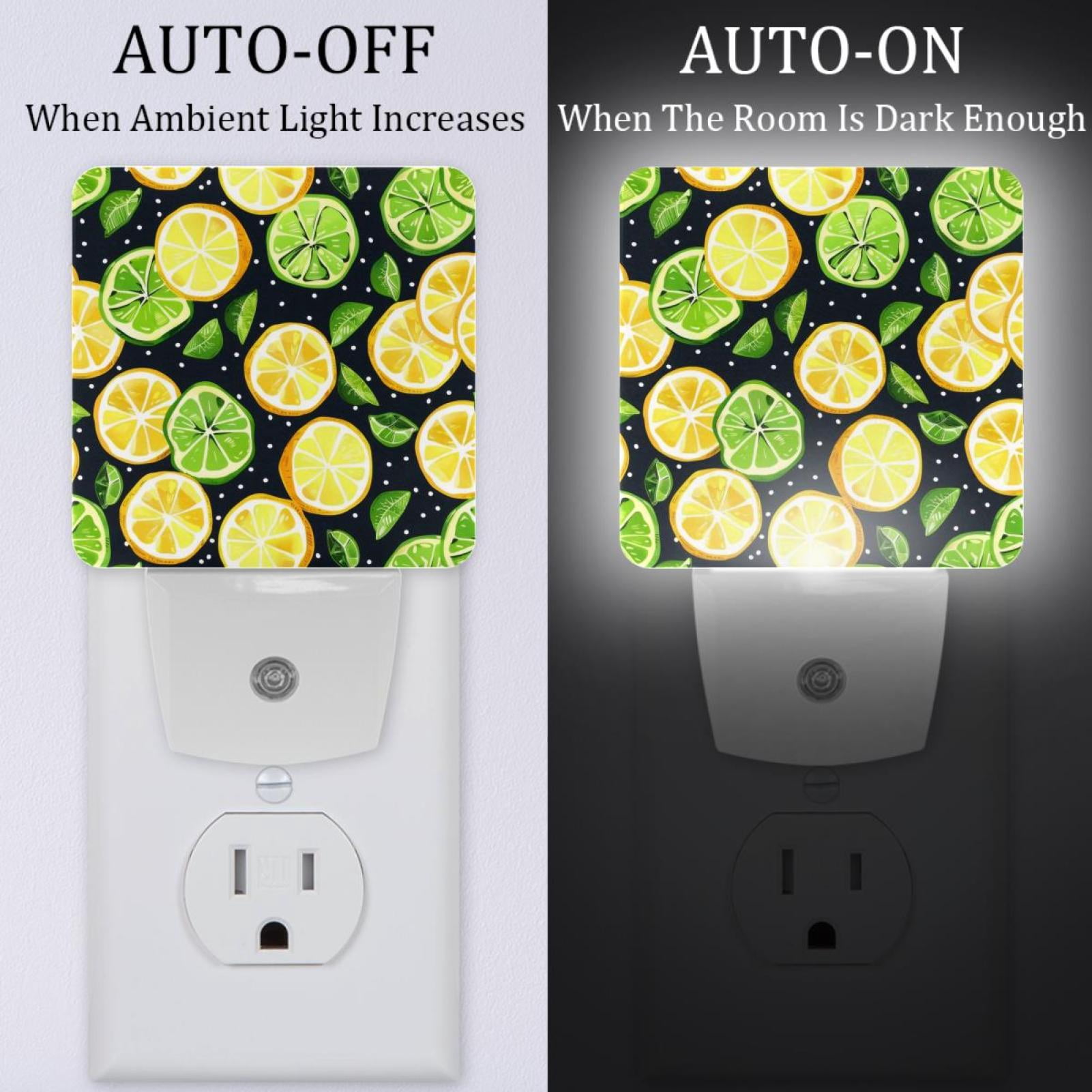 PhooArto Lemon Lime Citrus Pattern Plug in LED Night Light Auto Sensor Dusk to Dawn Decorative Night for Bedroom, Bathroom, Kitchen, Hallway, Stairs, Baby's Room, Energy Saving