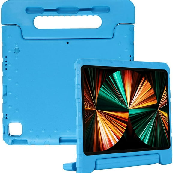 Kids Case for iPad Pro 12.9" 5th Generation 2021,Dteck Shockproof EVA Foam Kids Friendly Lightweight Handle Kickstand Cover with Pencil Charge Slot,Blue