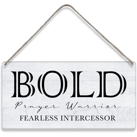Bible Verse Home Wall Decor Bold Prayer Warrior Fearless Intercessor Scripture Wood Signs Rustic Hanging Wall Plaque Christian Sign 10x5 Inch