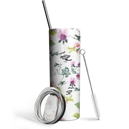 

Flower Tumbler 20 Oz Travel Coffee Mug Floral Print Skinny Tumblers with Lid and Straw Stainless Steel Insulated Coffee Cups Gift for Flower Lover