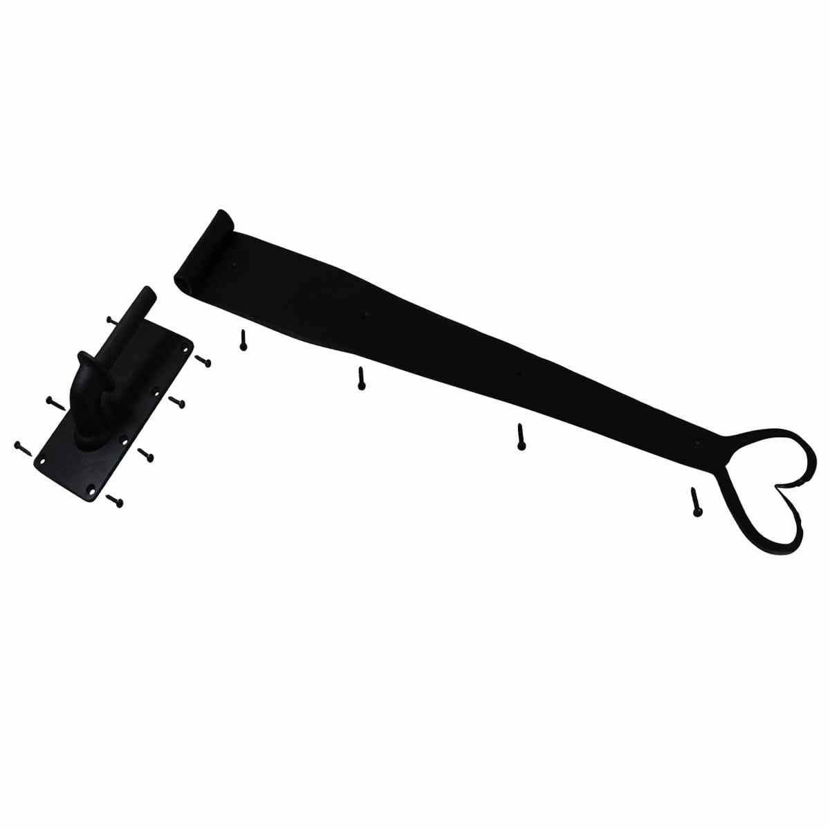 Renovators Supply Black Wrought Iron Lift Off Pintle Strap Hinge 28" Heart tip Reversible Pintle Strap Gate and Door Hinges w/Hardware