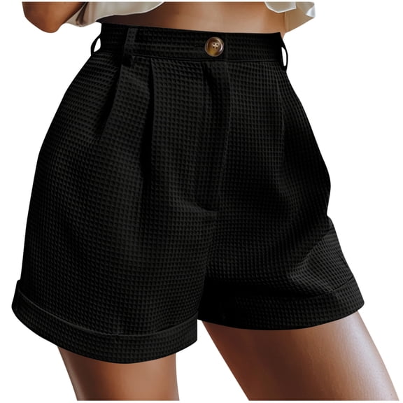 Zpanxa Women's High Waisted Waffle Knit Shorts Solid Color Button Zip Fly Casual Pants with Pockets Elastic Back Comfortable Soft Lounge Summer Beach Vacation Daily