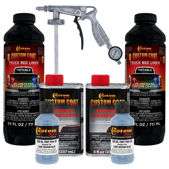 Custom Coat 35177 Camo Medium Blue T94 Urethane Spray-On Truck Bed Liner, 2 Quart Kit with Spray Gun