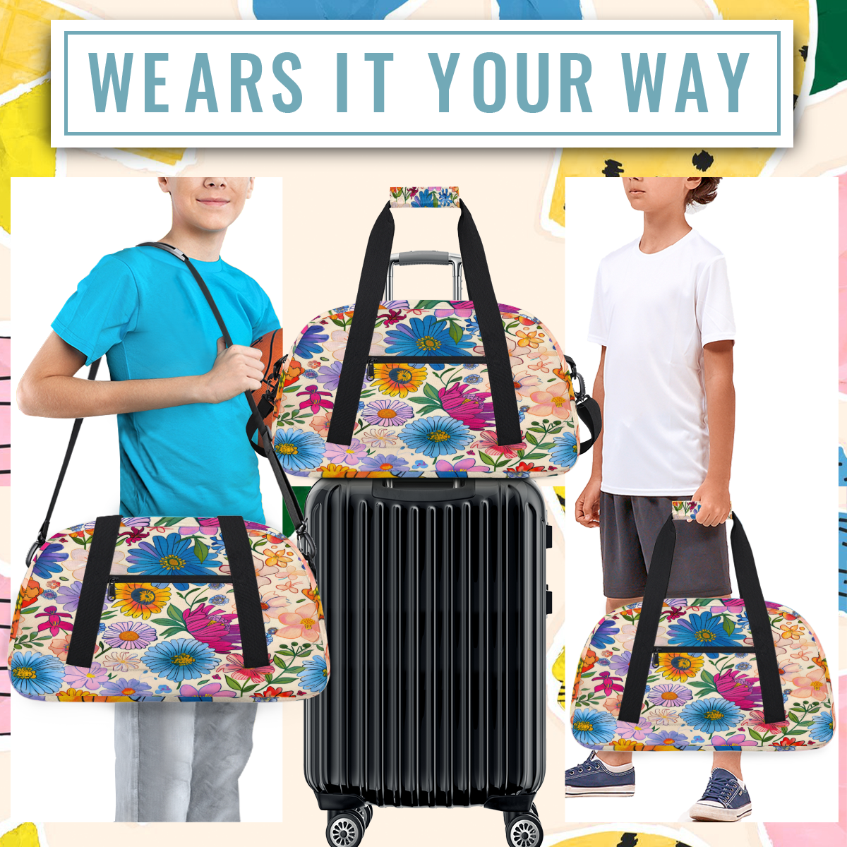 Herdesigns Sports Duffle Bags Travel Duffle Bag Gym Bag Colorful Boho Floral Weekender Travel Bag Waterproof Overnight Bag Carry On Travel Tote Bag Dance Bags