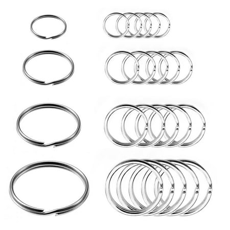 - 24 Pc Split Key Rings Assorted Sizes Nickel Plated Tempered Steel Chain Keyrigns