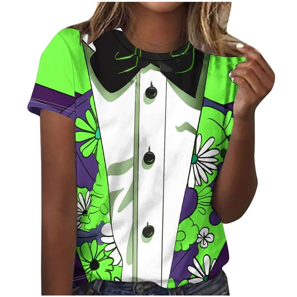 Camisetas Casuales de Manga Corta de la Tripulación Cuello Impreso Gráfico Tee Ligero Superior 95% Poliéster 5% Elastano, Uso Diario Camiseta Cómoda para Todo el Año