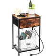 thumbnail image 2 of 2 Tier Rustic Side Table End Table Bedroom Nightstand w/Storage Drawer&AC Plug, 2 of 7