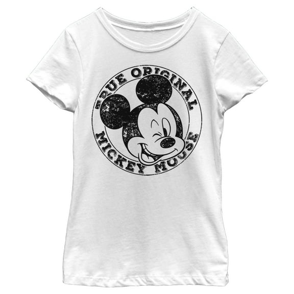 Girl's Mickey & Friends Mickey Mouse True Original Distressed Graphic Tee White Small