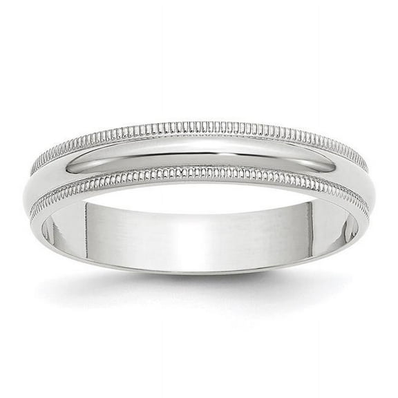 14k White Gold 4mm Lightweight Milgrain Half Round Wedding Band Size 4 WML040