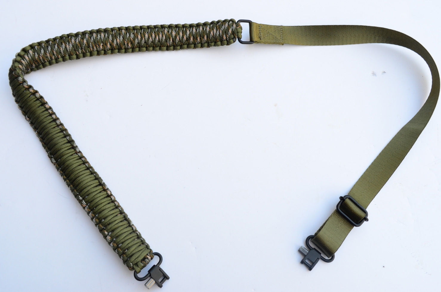 Paracord Rifle Hunting Sling 2 Point Stud Swivel Attachments Green