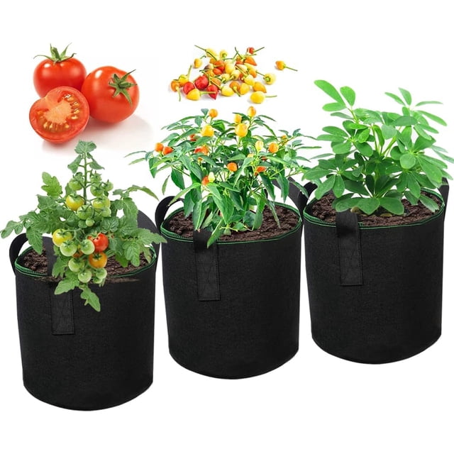 Paquete de 3 bolsas de cultivo de tomate, bolsas de cultivo con asas de tela de fieltro, bolsa de cultivo de plantas para tomates, flores, plantas y más, alternativa ideal a macetas de 7 galones JFHHH pequeña