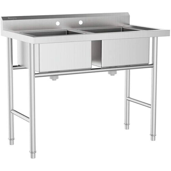 Bonnlo Commercial 304 Stainless Steel Sink 2 Compartment Free Standing Utility Sink for Garage, Restaurant, Kitchen, Laundry Room, Outdoor, 35.8" W x 21.3" D x 40" H