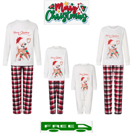 

Family Christmas Pjs Matching Sets Deer Plaid Jammies for Baby Adults and Kids Holiday Xmas Sleepwear Set